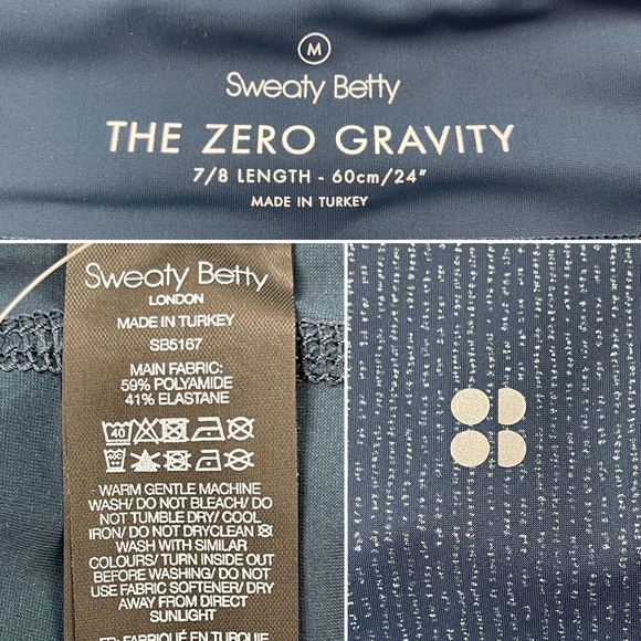 Sweaty Betty NWT The Zero Gravity Leggings 7/8 Length Beetle Blue Glitter Medium - Picture 10 of 13
